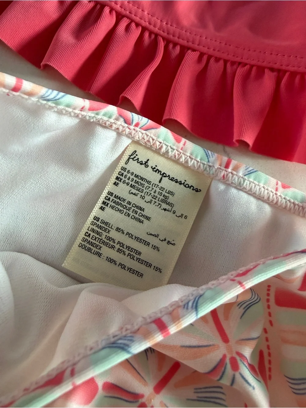 First Impressions Pink Ruffle Rash Guard with Floral Print Bottoms